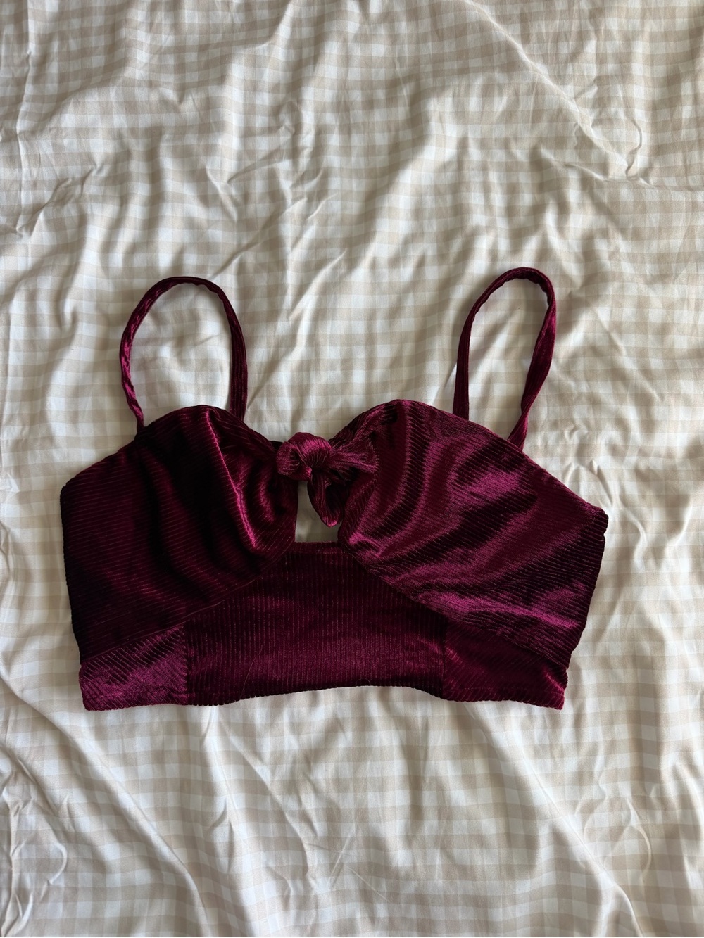 Intimately FP Burgundy Velvet Bow Bralette Cropped Bra Top (M)